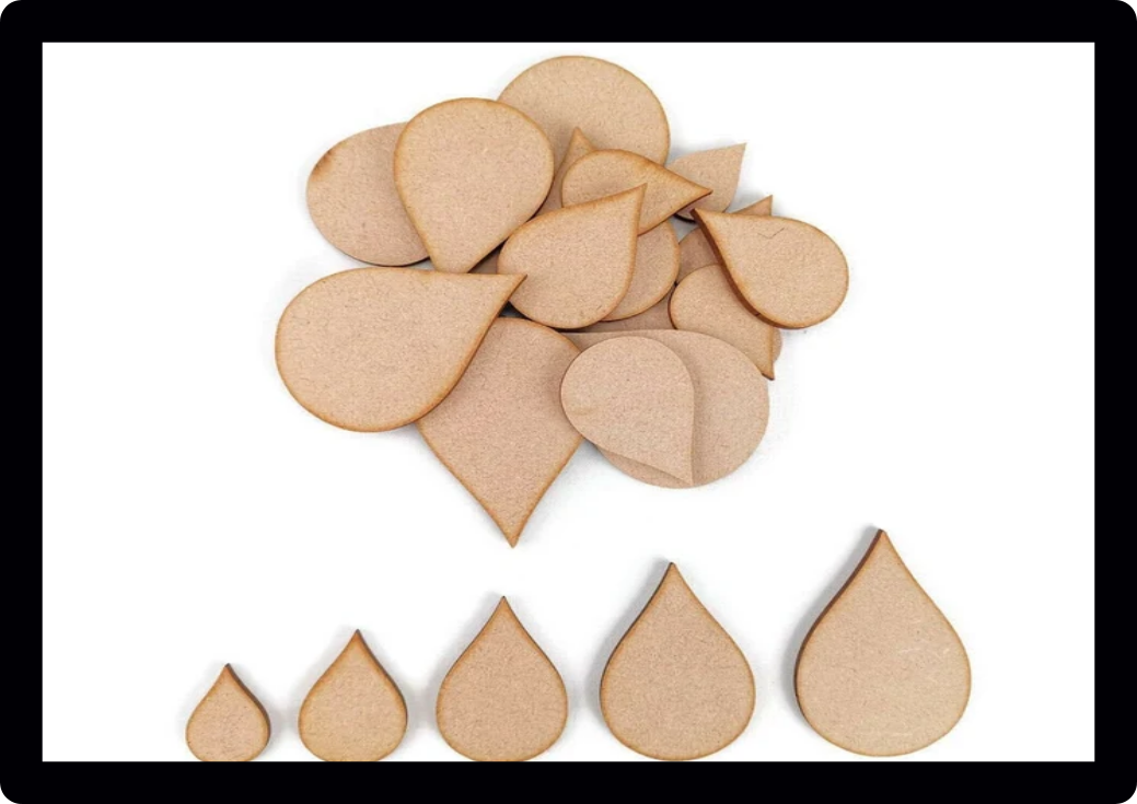 Set Of 10 Wooden Rain Drops / Tear Drops Craft Tag Embellishments Decoration Crafting Shapes