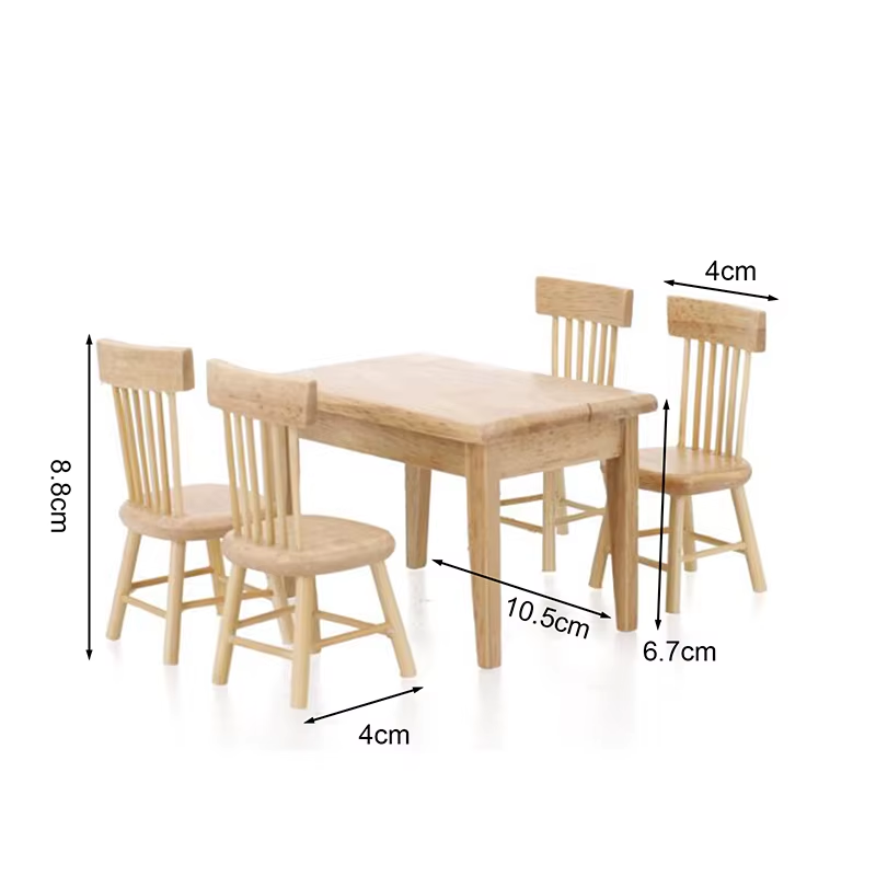 1:12 Miniature's Wooden dining Room Table & 4 Chairs