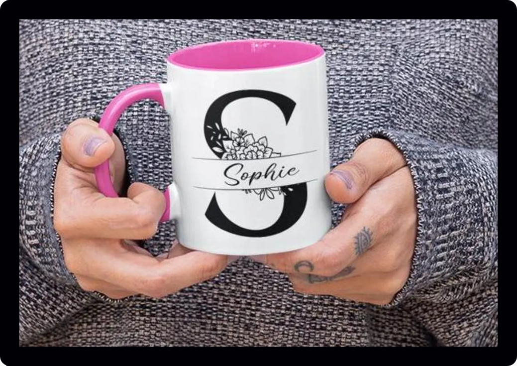 Personalised Monogram Flowers initial name mug