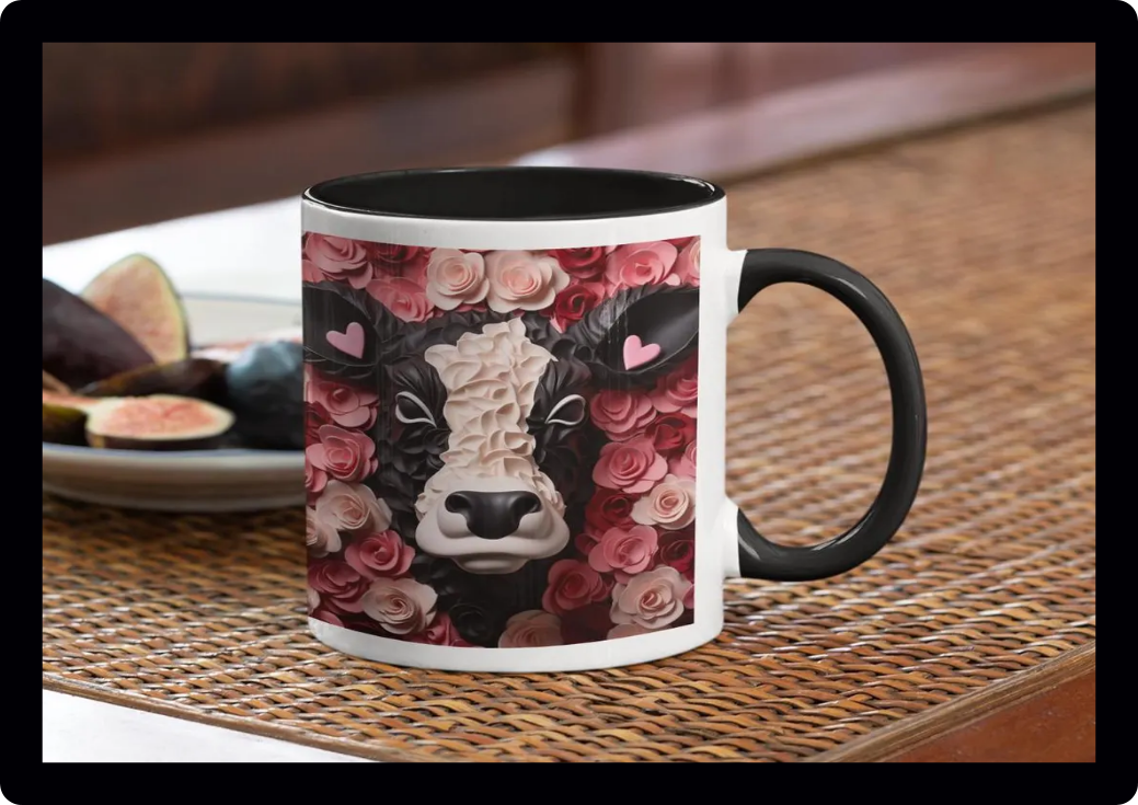 Cute Cow Farmer flower mug
