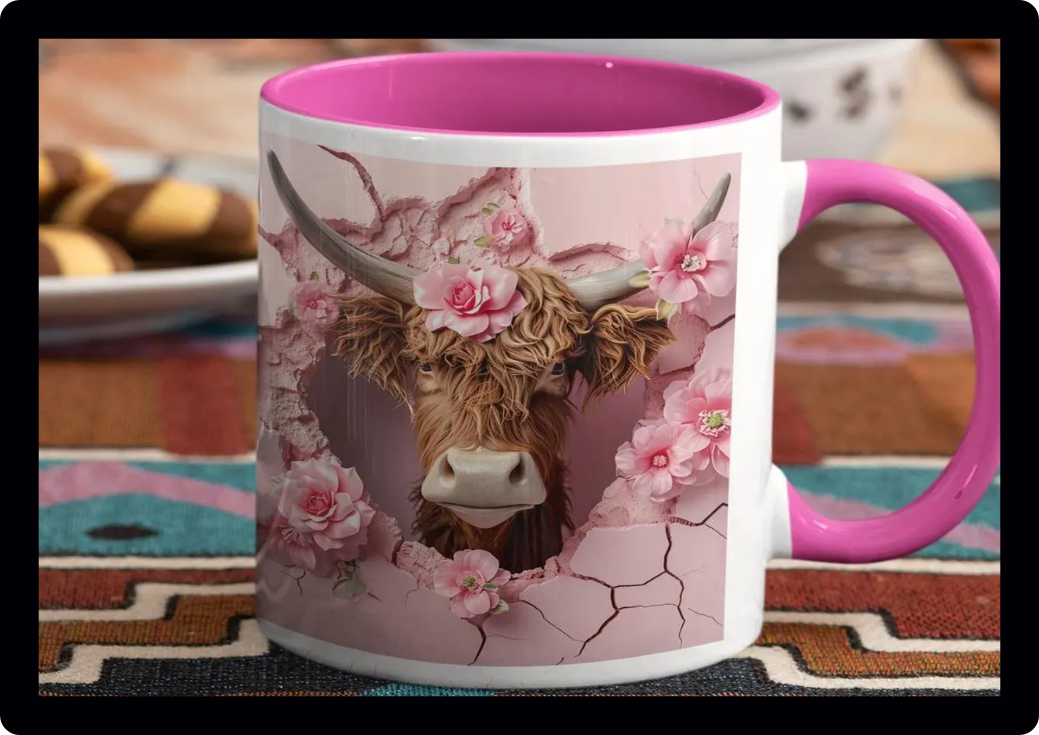Cute Highland Cow Farmer flowers gift mug