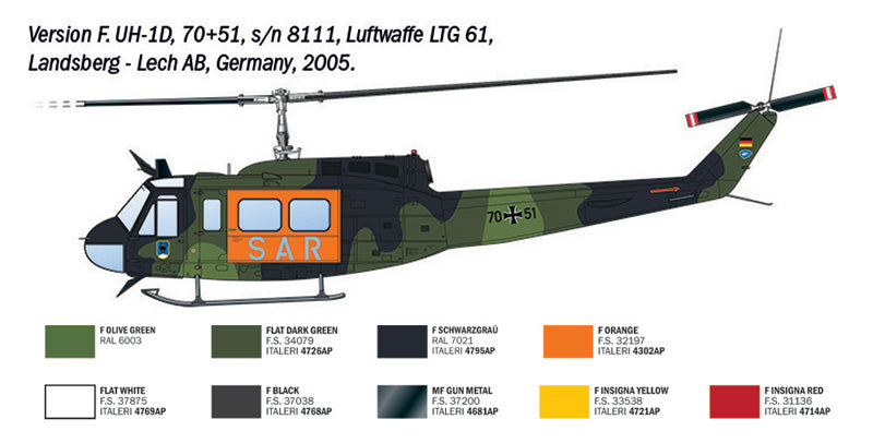 Italeri 1/48 AB.205 / UH-1D "SAR" Search & Rescue Helicopter Scale Model Kit 2845