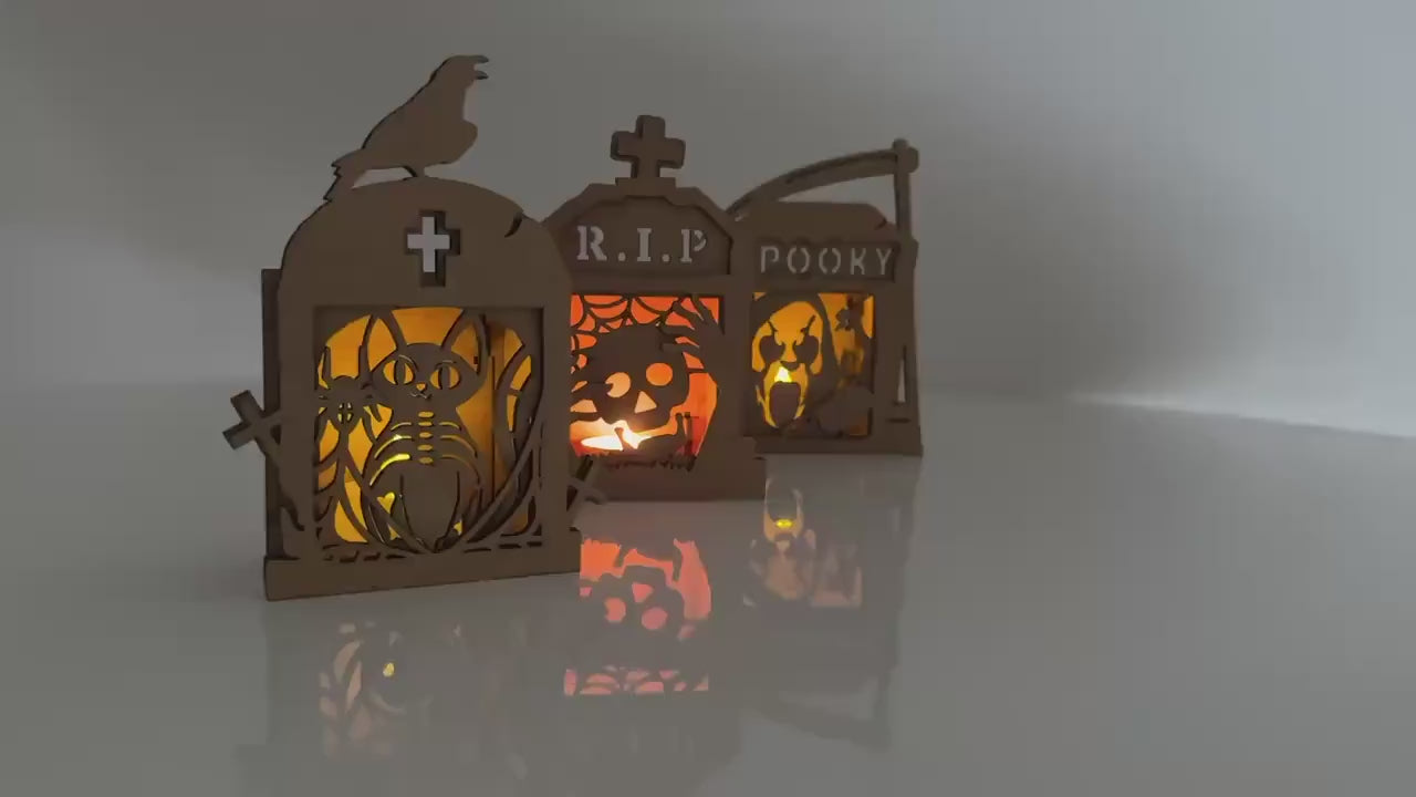 Halloween Tombstone Candle Holder Lantern
