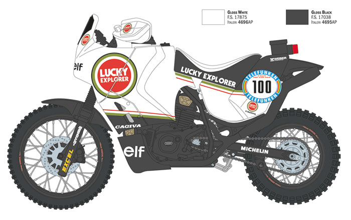 Italeri 1/9 Cagiva Elefant 850 Paris-Dakar 1987 Motorbike Scale Model Kit 4643