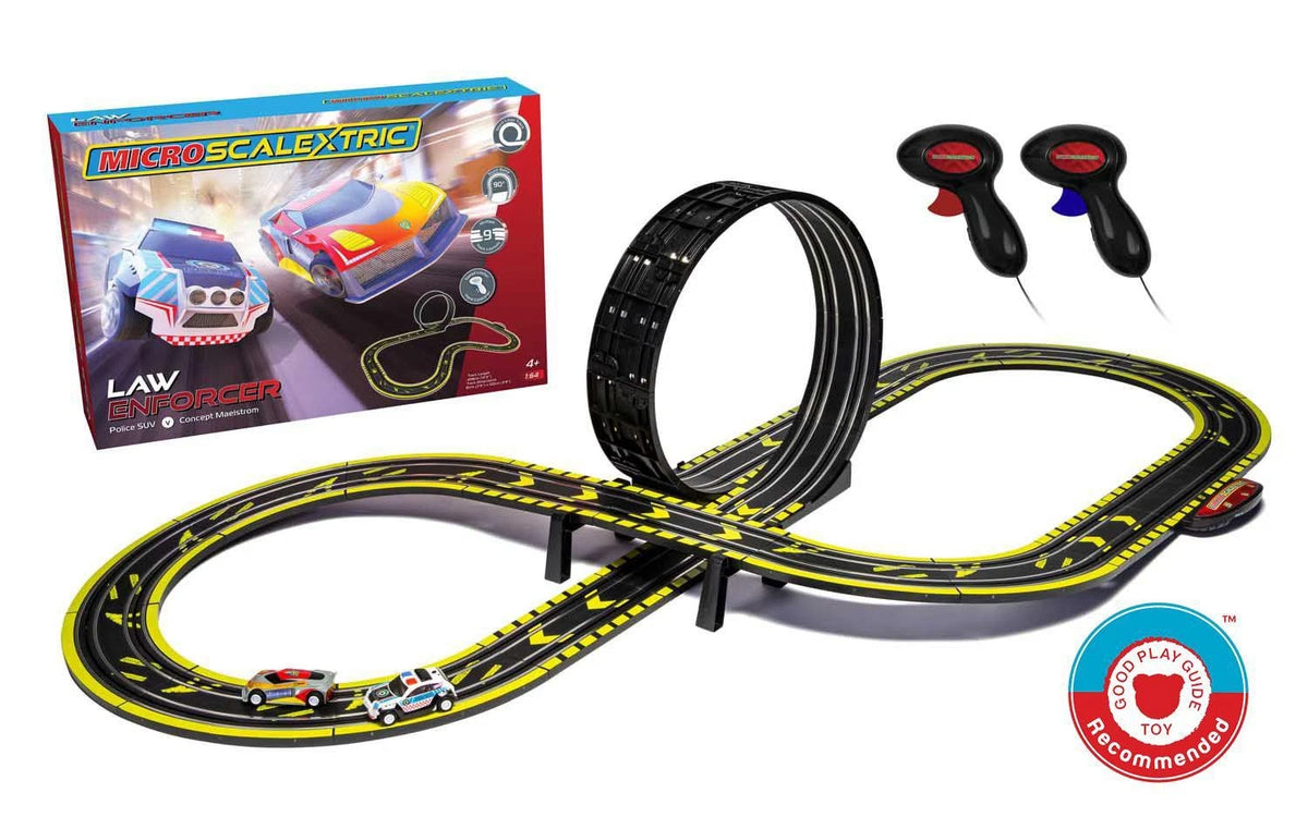 Micro Scalextric Law Enforcer Mains Powered Race Set Slot Cars 1/64