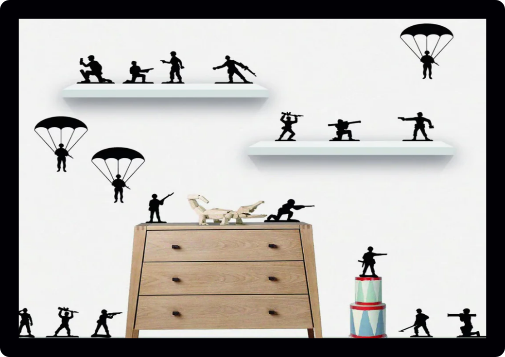 22 x Army soldiers Military Helicopter Tank battle Jeep boys girls vinyl bedroom wall Art scene sticker Decals