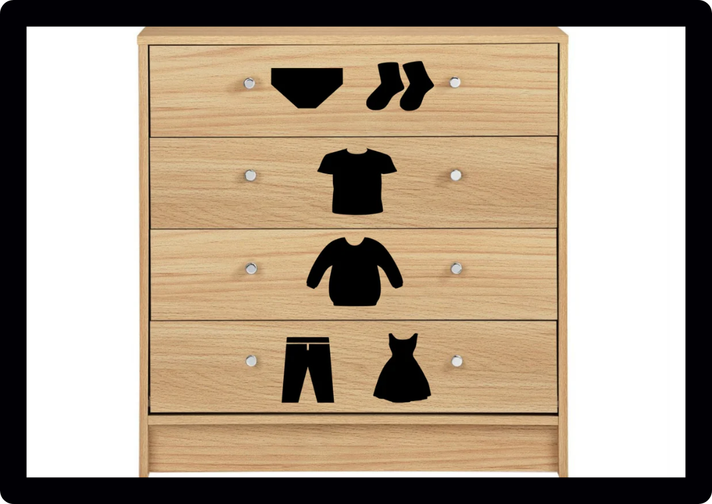 Kids chest of drawers furniture graphics clothing label clothing storage Wall Vinyl Decal Sticker