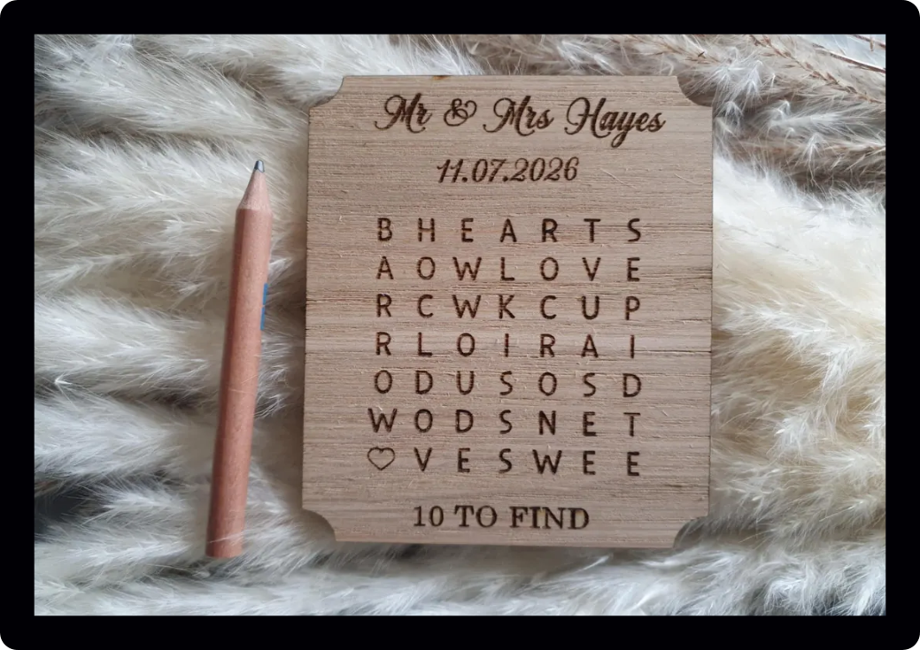 Personalised Table Top Wedding Games | Wedding Favours | Wedding Keepsake | Word search | Kids Games
