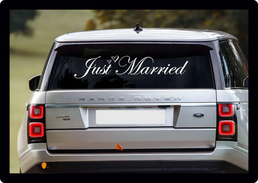 JUST MARRIED car vehicle limo wedding party reception sign board mirror welcome sticker boot window vinyl