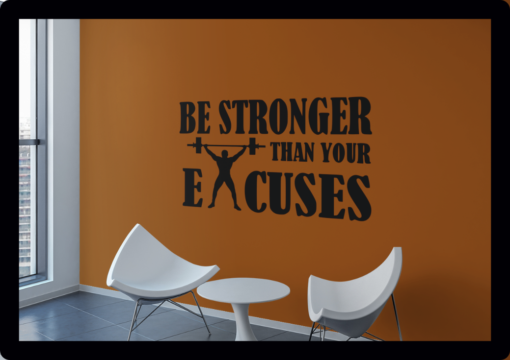 NO EXCUSES fitness stronger than your excuses gym weights sports slogan sign shop window wall sticker weight training lift vinyl decal