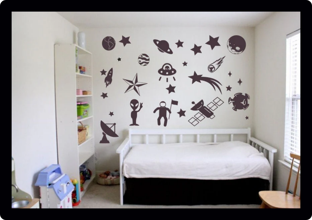 30 pcs x ufo Space Rockets Stars moon aliens set Planets  Bedroom Wall Art Vinyl Decal Sticker