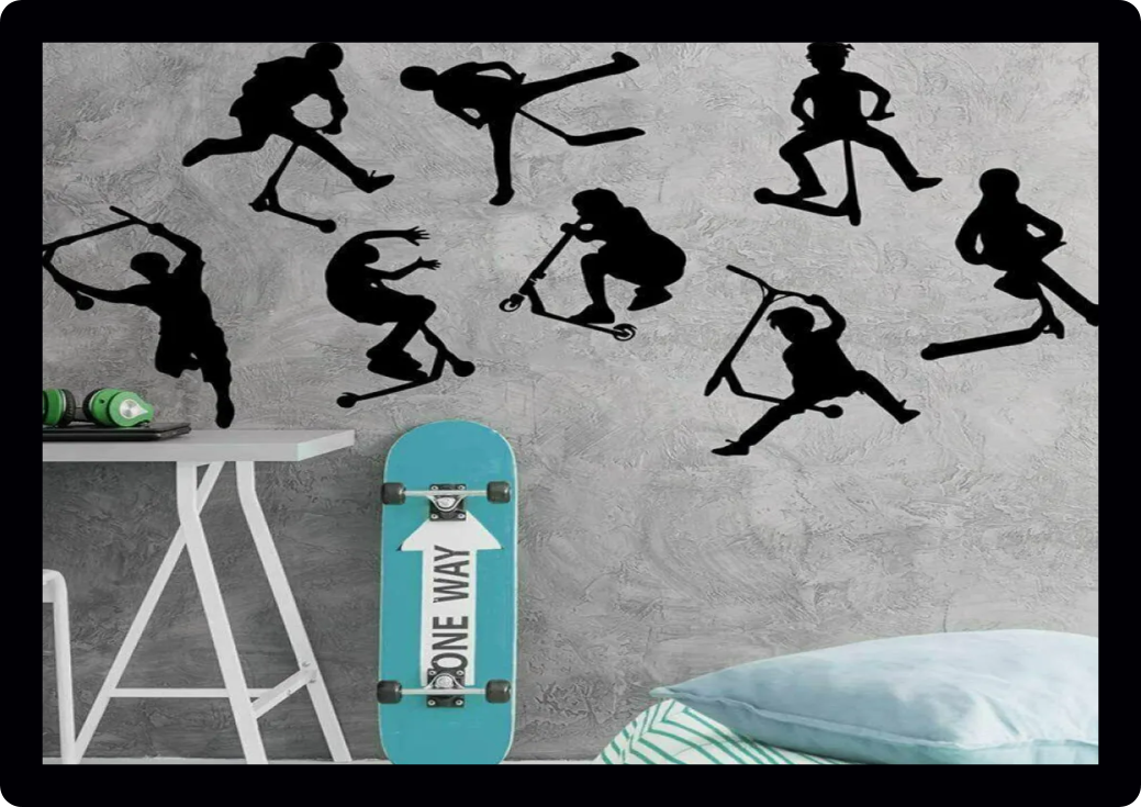 8 x kids scooter tricks Living Room Bedroom Wall Art boys girls stunt children's sports Vinyl Decal Sticker