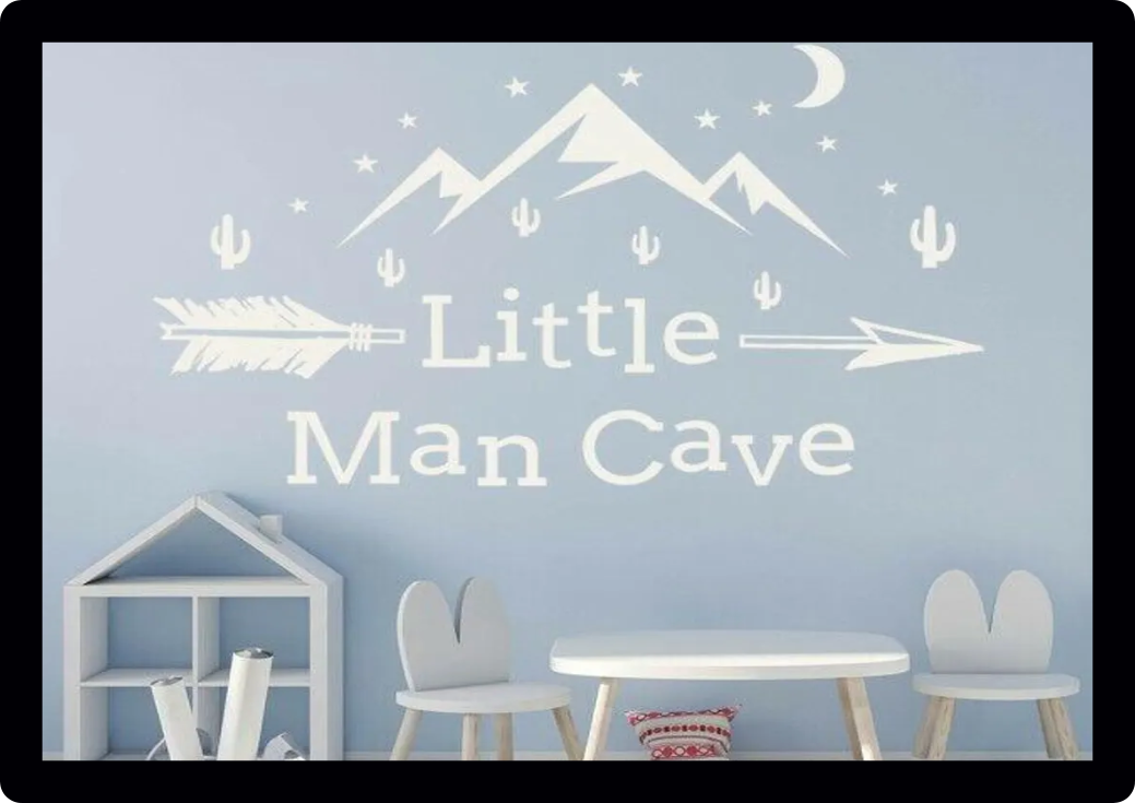 Little Man Cave Nursery Baby Bedroom toddler little explorer Kids Wall Art playroom Vinyl Decal boys Sticker
