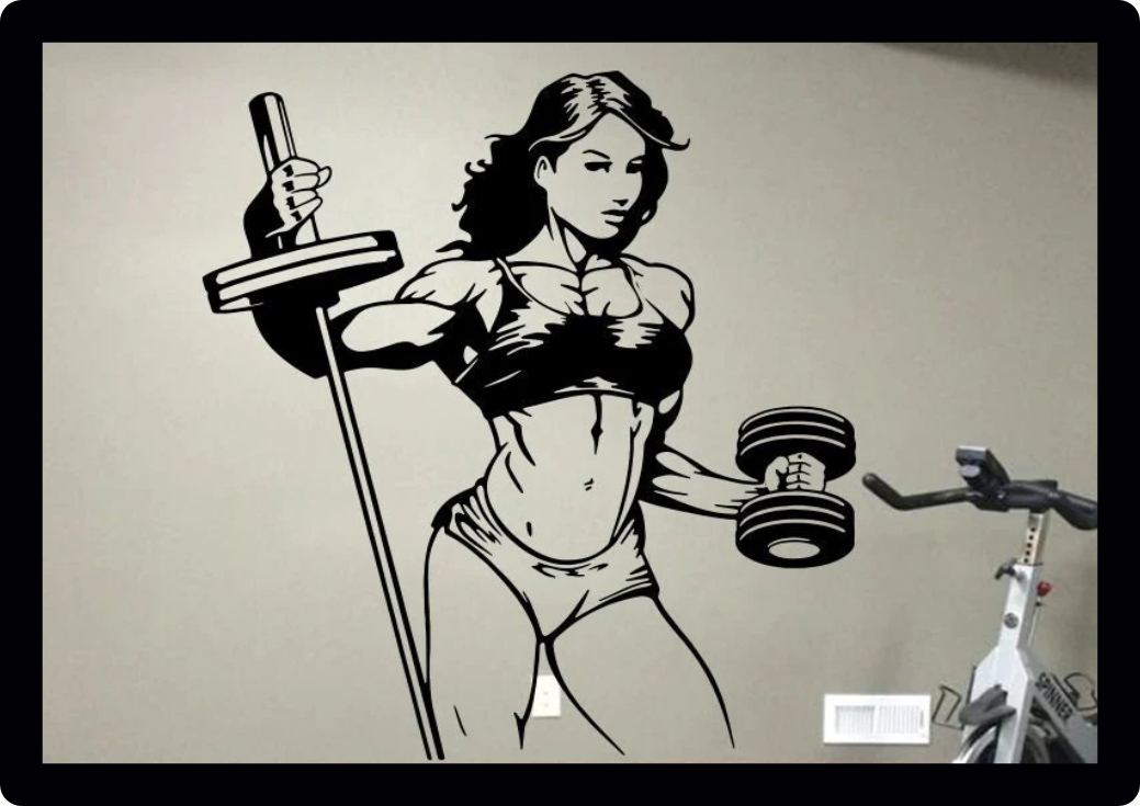 Fitness ladies woman female silhouette gym sports business room decor window wall art vinyl decal sticker