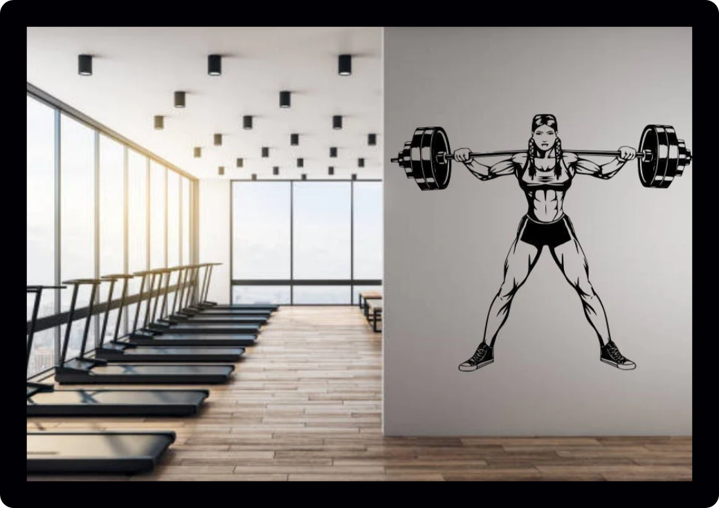 Fitness ladies woman female silhouette gym sports business room decor window wall art vinyl decal sticker