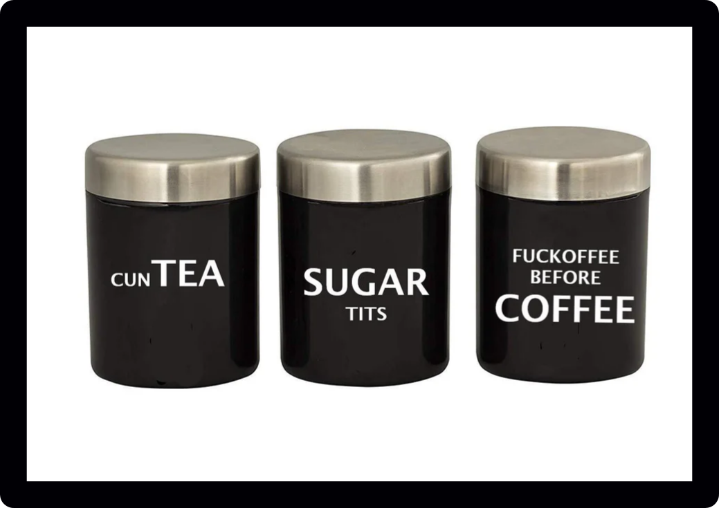 set of 3 funny rude tea coffee sugar cannister pots jars tub sticker Decals
