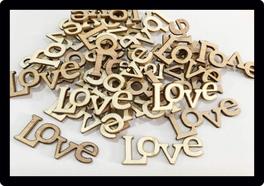 Set Of 10 Love words Letters Wooden Wood Craft Tag Embellishments Decoration Crafting Shapes